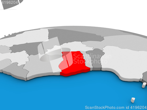 Image of Ghana on globe in red