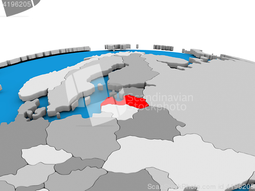 Image of Latvia on globe in red