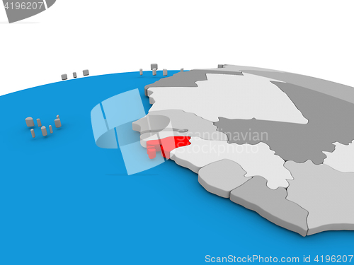 Image of Guinea-Bissau on globe in red