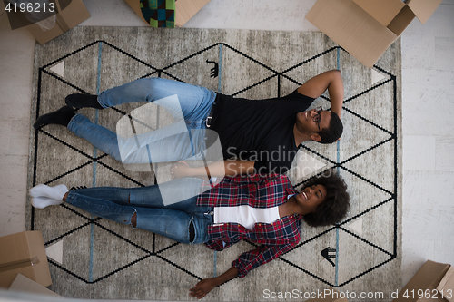 Image of Top view of attractive young African American couple