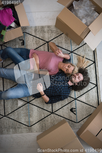 Image of Top view of attractive young couple