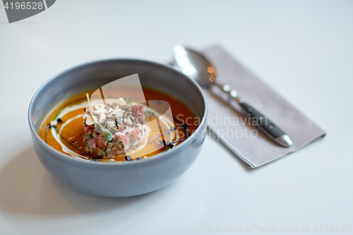 Image of close up of vegetable soup in bowl