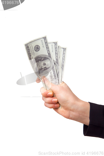 Image of Hand with money isolated on a white background