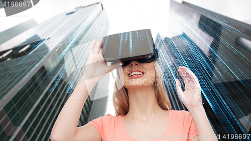 Image of woman in virtual reality headset or 3d glasses