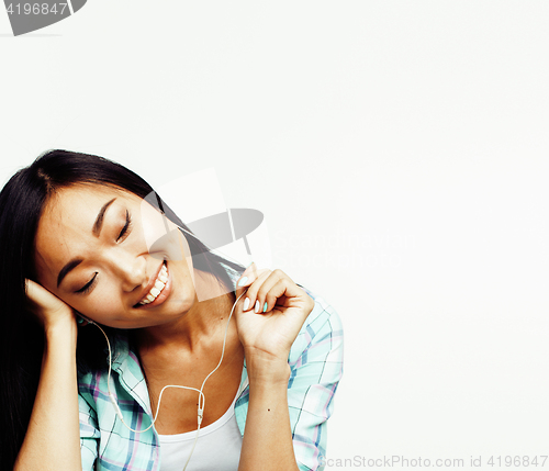 Image of young pretty asian woman posing cheerful emotional isolated on white background, lifestyle people concept 