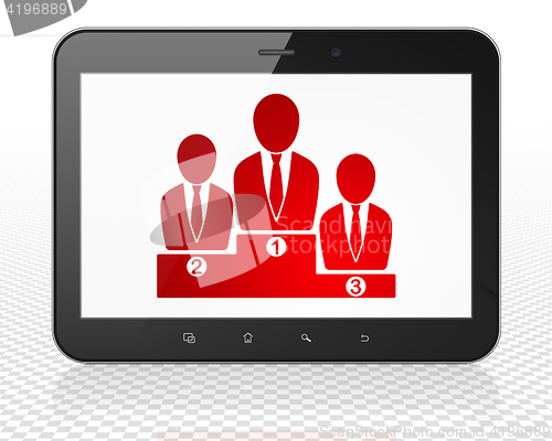 Image of Marketing concept: Tablet Pc Computer with Business Team on display