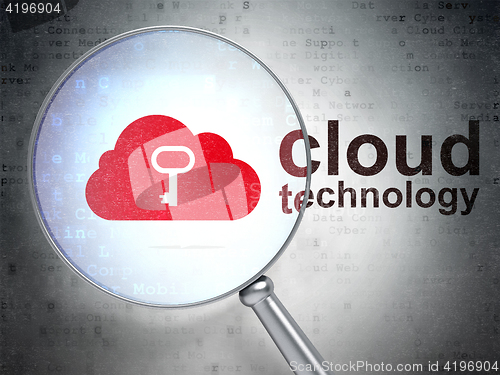 Image of Cloud networking concept: Cloud With Key and Cloud Technology with optical glass