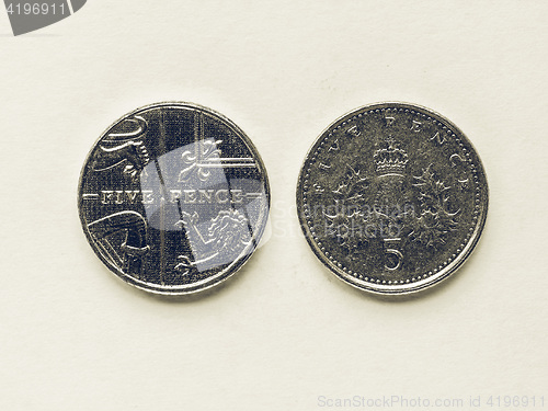 Image of Vintage UK 5 pence coin