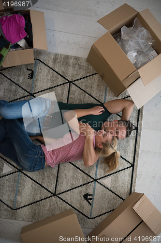 Image of Top view of attractive young couple