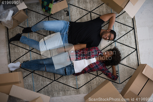 Image of Top view of attractive young African American couple