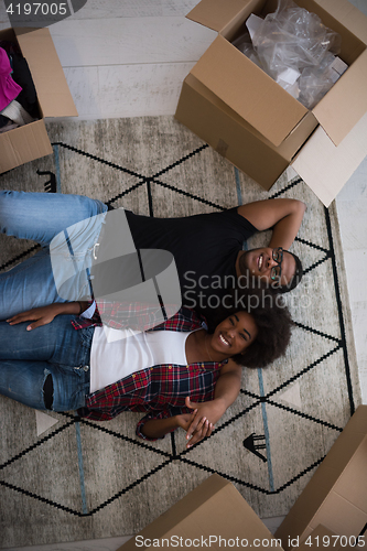 Image of Top view of attractive young African American couple