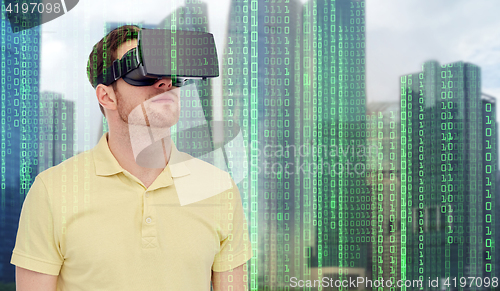 Image of man in virtual reality headset or 3d glasses