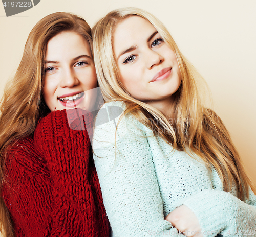 Image of best friends teenage girls together having fun, posing emotional on white background, besties happy smiling, lifestyle people concept 