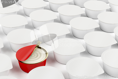 Image of Red can with cream cheese, butter or other food