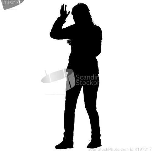 Image of Black silhouettes of beautiful woman on white background.
