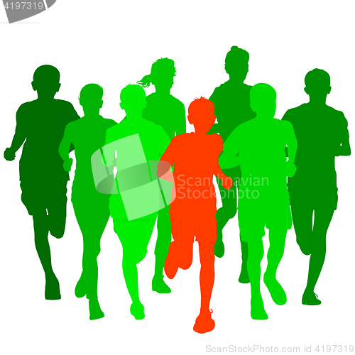 Image of Set of silhouettes. Runners on sprint, men. illustration