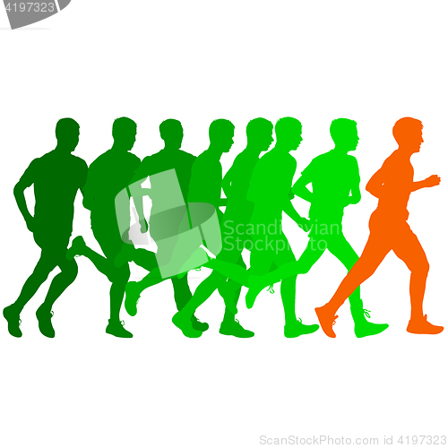 Image of Set of silhouettes. Runners on sprint, men. illustration