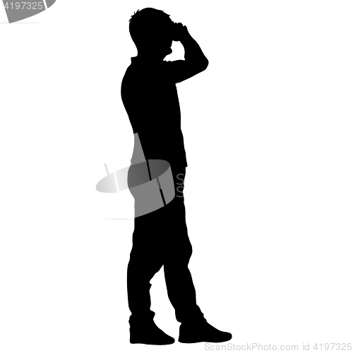 Image of Black silhouettes man with arm raised. illustration