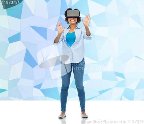 Image of woman in virtual reality headset or 3d glasses