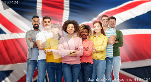 Image of international group of happy smiling people