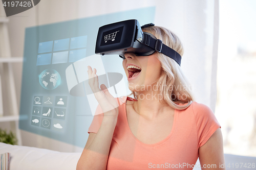 Image of woman in virtual reality headset or 3d glasses