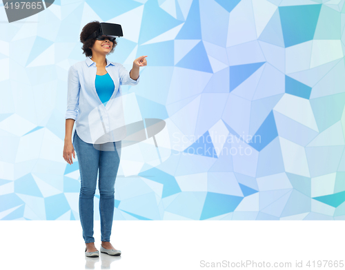 Image of woman in virtual reality headset or 3d glasses