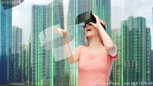 Image of woman in virtual reality headset or 3d glasses