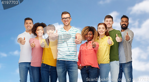 Image of international group of people showing thumbs up