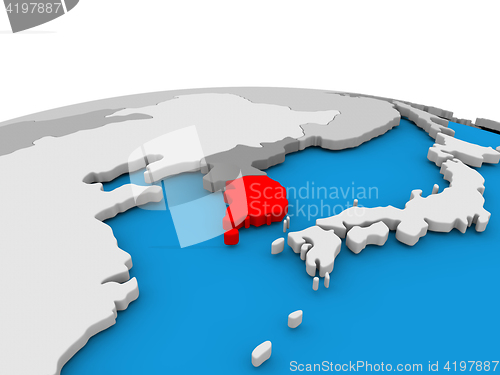 Image of South Korea on globe in red