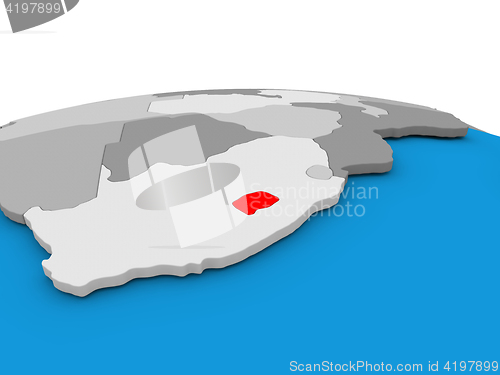 Image of Lesotho on globe in red