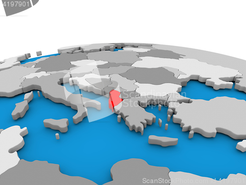 Image of Albania on globe in red