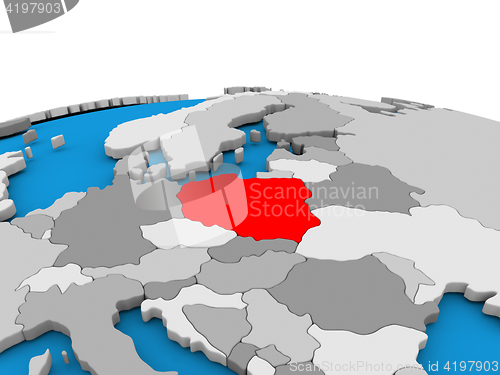 Image of Poland on globe in red