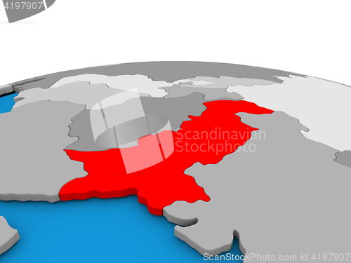 Image of Pakistan on globe in red