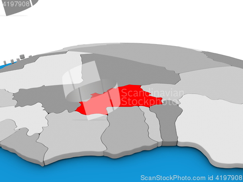 Image of Burkina Faso on globe in red