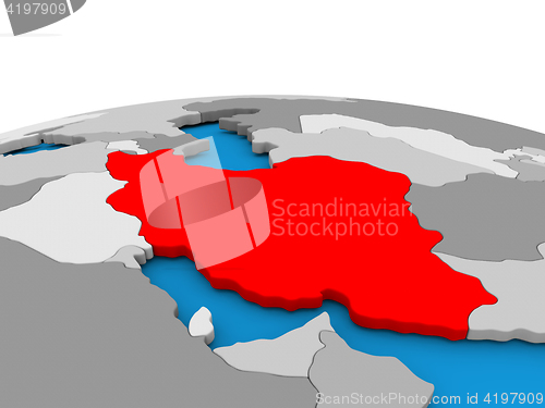 Image of Iran on globe in red