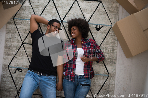 Image of Top view of attractive young African American couple