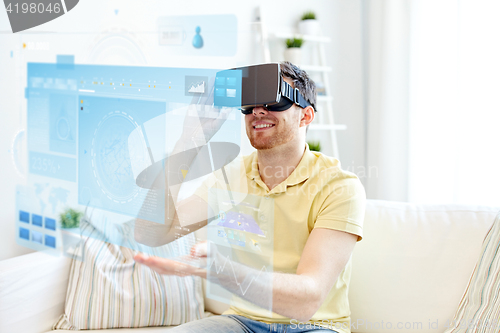 Image of young man in virtual reality headset or 3d glasses