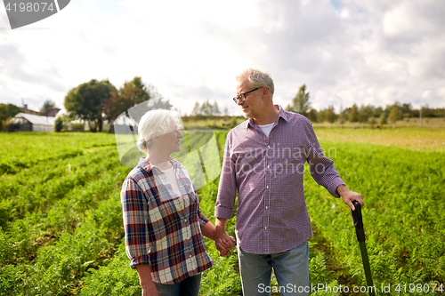 Image of happy senior couple at summer farm