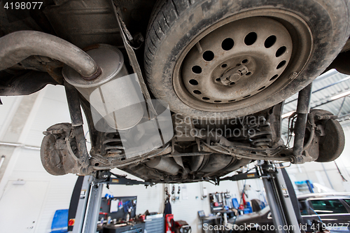 Image of car on lift at repair station