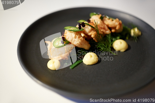 Image of close up of prawn salad with jalapeno and wakame