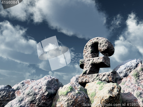 Image of stone pound sterling symbol under cloudy blue sky - 3d illustration