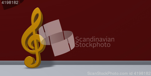 Image of golden clef on red wall 3d rendering 