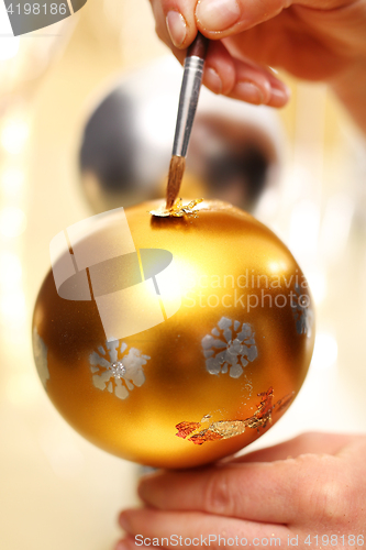 Image of Painting of Christmas decorations Handwritten prepare Christmas decorations