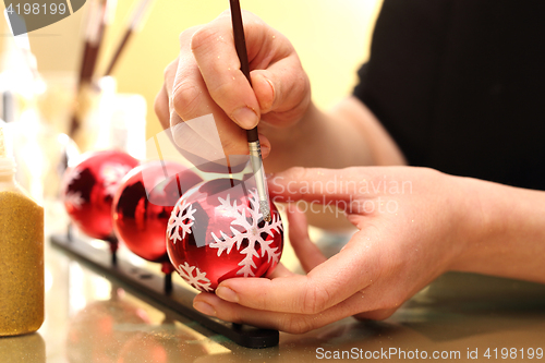 Image of Decorating baubles, handmade Painting of Christmas decorations