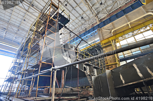 Image of Ship building  inside of shipyard