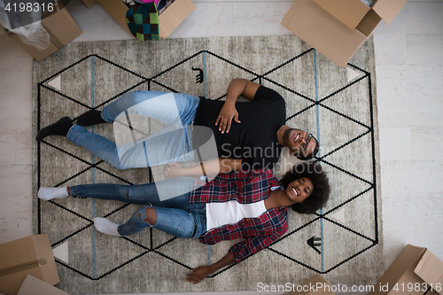 Image of Top view of attractive young African American couple