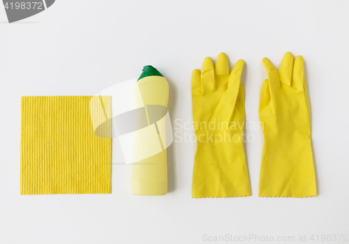 Image of detergent with cleaning stuff on white background