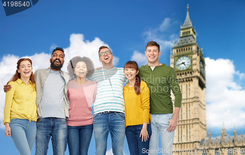 Image of international group of happy people over big ben 