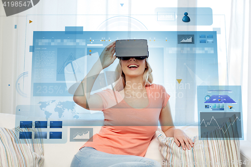 Image of woman in virtual reality headset or 3d glasses