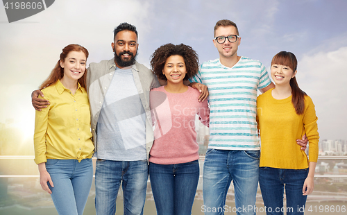 Image of international group of happy smiling people